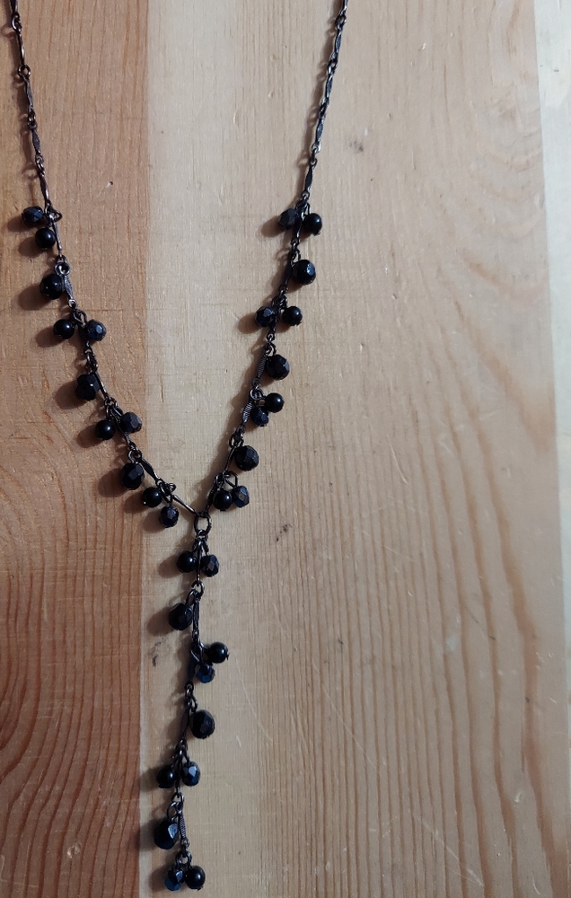 '1928' Textured Gun Metal Black/Faceted Black Jewel Bead Necklace